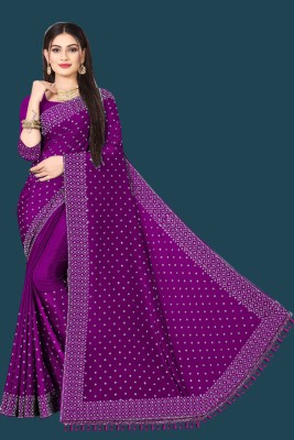 rudraCreation Embellished, Self Design Bollywood Georgette, Chanderi Saree(Purple)