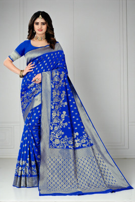 SAREEFLAME Woven Banarasi Art Silk, Cotton Silk Saree(Blue)