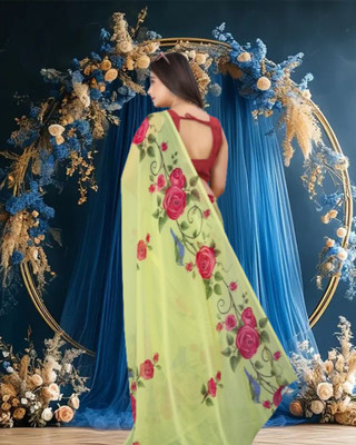 Jayu Dyed Bandhani Georgette Saree(Yellow, Pink)