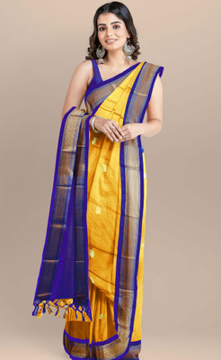 Dnyanada Self Design Paithani Cotton Silk Saree(Mustard)