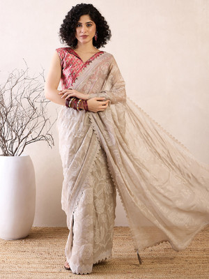 Divastri Embellished Daily Wear Chiffon Saree(Cream)