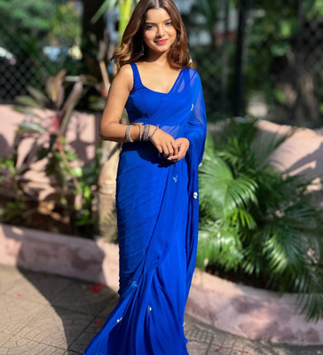 VK Enterprise Floral Print Handloom Georgette Saree(Blue)