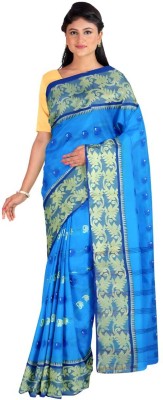 Aishani tant saree ghar Self Design Tant Cotton Blend Saree(Blue)