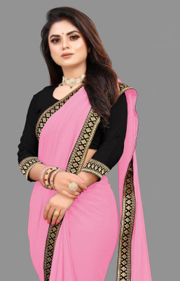 Karyavar Solid/Plain Daily Wear Georgette Saree(Pink)