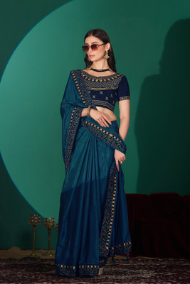 NERTA BOUTIQUE Solid/Plain Banarasi Silk Blend, Art Silk Saree(Grey)