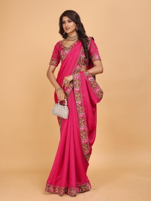 NAKSH CREATION Embroidered Bollywood Cotton Silk Saree(Pink)