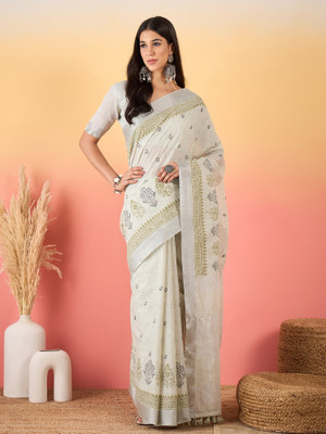 Sangria Woven Paithani Linen Saree(Grey)