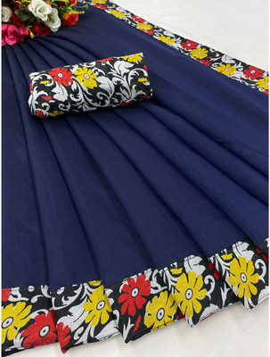 manish Printed Mysore Pure Cotton Saree(Dark Blue)