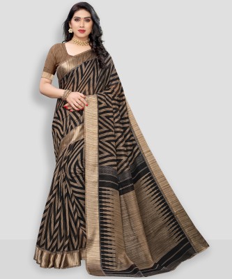 YASHIKA Printed Bollywood Cotton Blend Saree(Brown, Black)