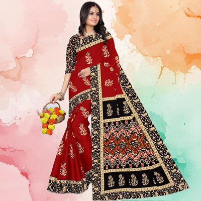 KAVACH TEXTILE Printed Daily Wear Pure Cotton Saree(Red)