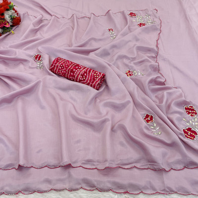 Ethina Fashion Embroidered Bollywood Georgette Saree(Brown)