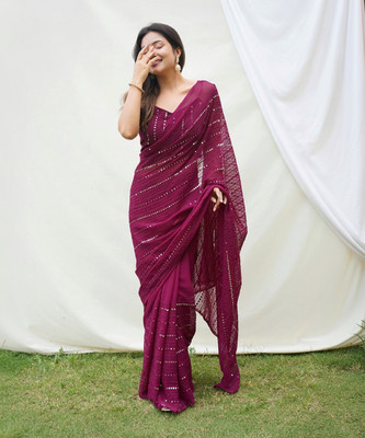 NJ FASHION Self Design Daily Wear Georgette Saree(Purple)