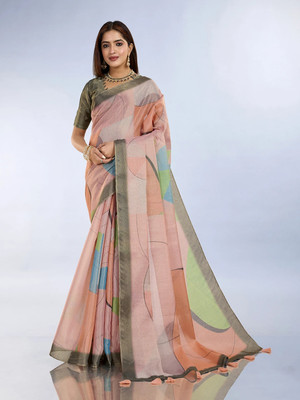 jya Floral Print, Digital Print Bollywood Tissue Saree(Orange)