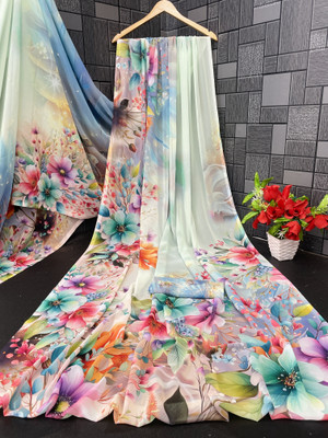 Yashvisaree Digital Print, Floral Print Bollywood Georgette Saree(Multicolor)