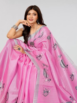 ANIRAV Printed Mysore Art Silk Saree(Pink)