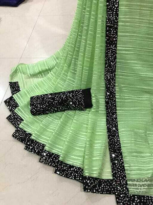 Albira Creation Embellished Banarasi Chiffon Saree(Light Green)