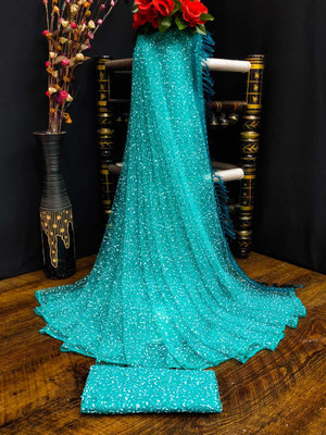 Z HUB Embellished Assam Silk Net Saree(Multicolor)