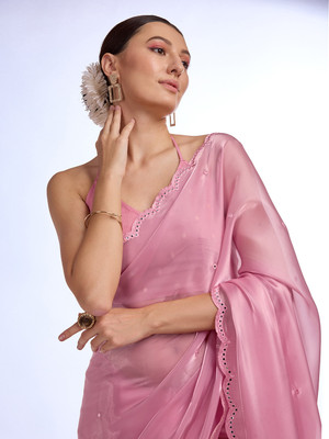 Tasrika Solid/Plain Bollywood Organza Saree(Pink)