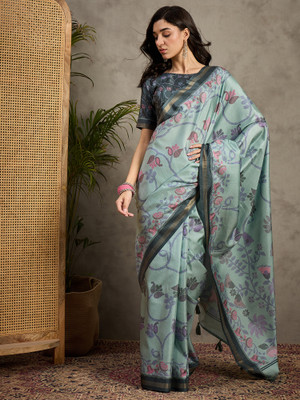Tasrika Printed Daily Wear Silk Blend Saree(Light Green)