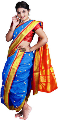 HouseOfCommon Woven Paithani Art Silk Saree(Light Blue)