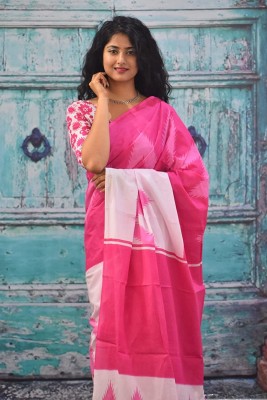 DASTKARPRINT Printed Daily Wear Pure Cotton Saree(Pink, White)