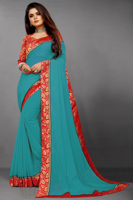 Flip The Style Woven, Solid/Plain Bollywood Georgette Saree(Light Blue)