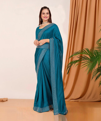 KEYU FASHION Embellished Bollywood Georgette Saree(Blue)