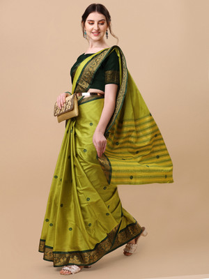 VILLAGIUS Self Design, Color Block, Embellished, Woven, Solid/Plain Bollywood Pure Silk, Cotton Silk Saree(Light Green)