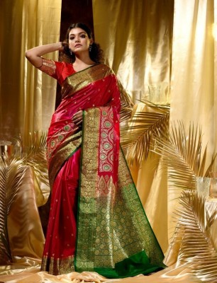 GS creation Embroidered Banarasi Satin Saree(Red)