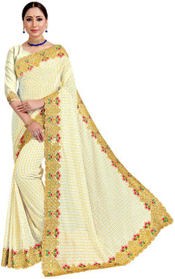monoria Embroidered Patola Art Silk Saree(White)