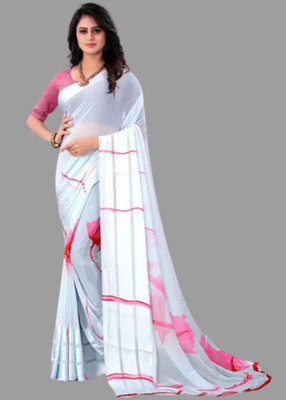Shirodhari Printed Bollywood Satin Saree(White)