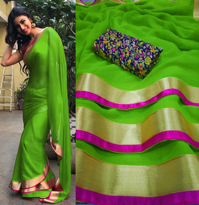 Sareez House Solid/Plain Bollywood Georgette Saree(Green)