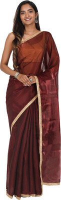 Teejh Solid/Plain Bollywood Tissue Saree(Red)