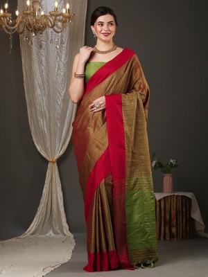 ANOUK Color Block Daily Wear Silk Blend Saree(Maroon)