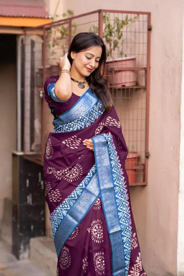 SFCS Printed Bollywood Chanderi Saree(Purple)