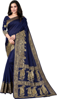 Dhruti Creation Self Design Kanjivaram Silk Blend Saree(Dark Blue)