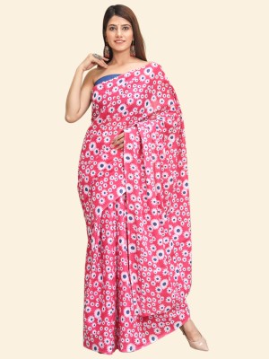 BUTA BUTI Floral Print Daily Wear Cotton Blend Saree(Pink)