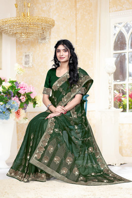 Bhojal Creation Embroidered, Embellished Bollywood Georgette Saree(Green)