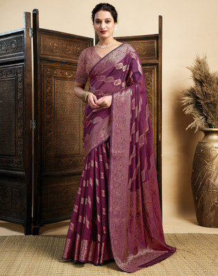 SIRIL Woven Banarasi Silk Blend Saree(Purple)