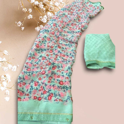 HouseOfCommon Printed Bandhani Chiffon Saree(Light Green)