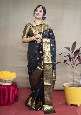 HITESH ENTERPRISE Self Design Paithani Silk Blend Saree(Black)