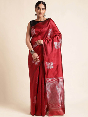 SHREE HARI TEXTILES Woven, Floral Print, Paisley, Temple Border Banarasi Pure Silk Saree(Red)