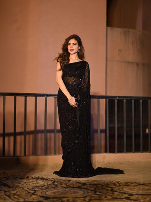 K D FASHION Embroidered, Self Design Bollywood Georgette Saree(Black)
