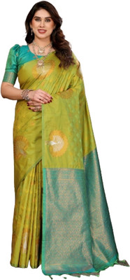 MOON VOGUE Self Design Saree with Attached Blouse Art Silk Saree(Light Green)
