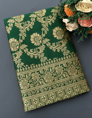 The Geetaz Woven, Floral Print Banarasi Silk Blend, Art Silk Saree(Dark Green)