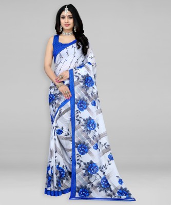 Leelavati Polka Print Bollywood Georgette Saree(White)