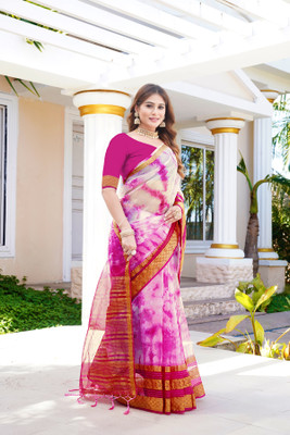 Aarunika MT Solid/Plain Bollywood Organza Saree(Pink)