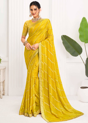 Laxmipati sarees Printed Saree with Attached Blouse Silk Blend Saree(Yellow)
