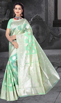 NENCY FASHION Woven Kanjivaram Silk Blend Saree(Light Green)