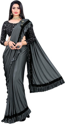 Memsaab Creation Self Design Bollywood Lycra Blend Saree(Grey)